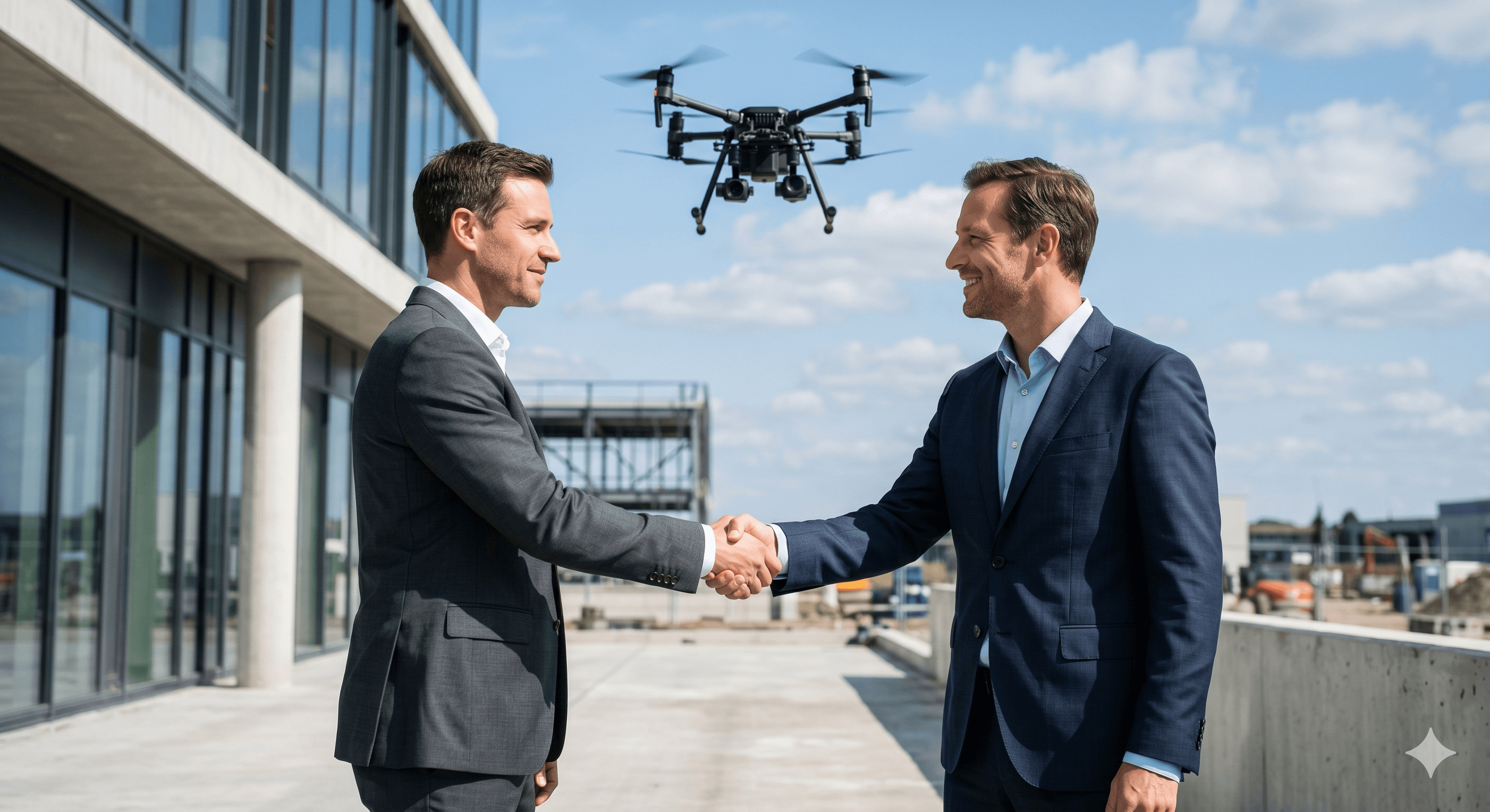 Aervio — operator drona i klient na placu budowy podają sobie ręce po udanej realizacji